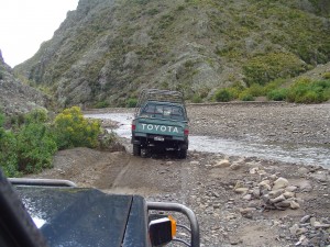 Jeeps fording river